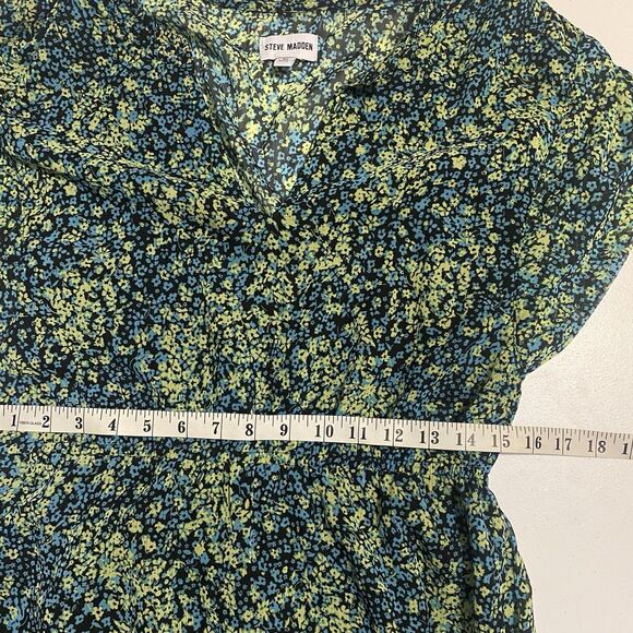 Steve Madden Dress Size Medium Green Black Blue Tiered Floral Midi Wedding Party - Picture 7 of 8